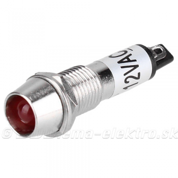 Kontrolka LED  12V, 10mm červená, kovová