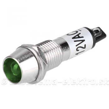 Kontrolka LED  12V, 10mm zelená, kovová