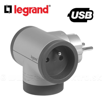 Rozbočka LEGRAND 49439 3x2P+T USB H/TS, strieborná